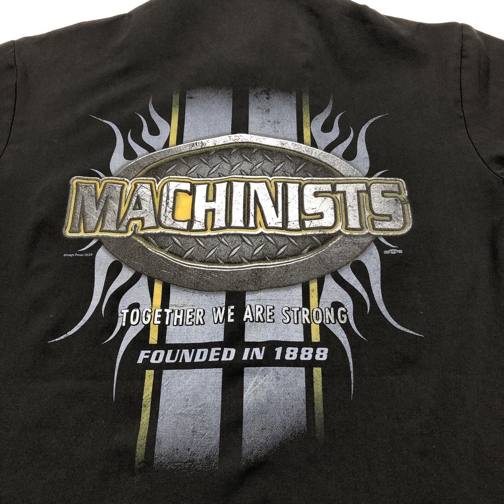 VTG Union Line Machinists Button Shirt Men S Black MADE USA Graphic 80s 90s UFCW